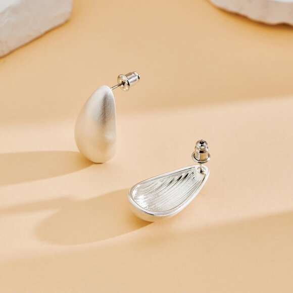 ⚡Silver Teardrop Earrings for Women Matte Chunky Statement Drop Dangle Jewelry - Picture 4 of 6